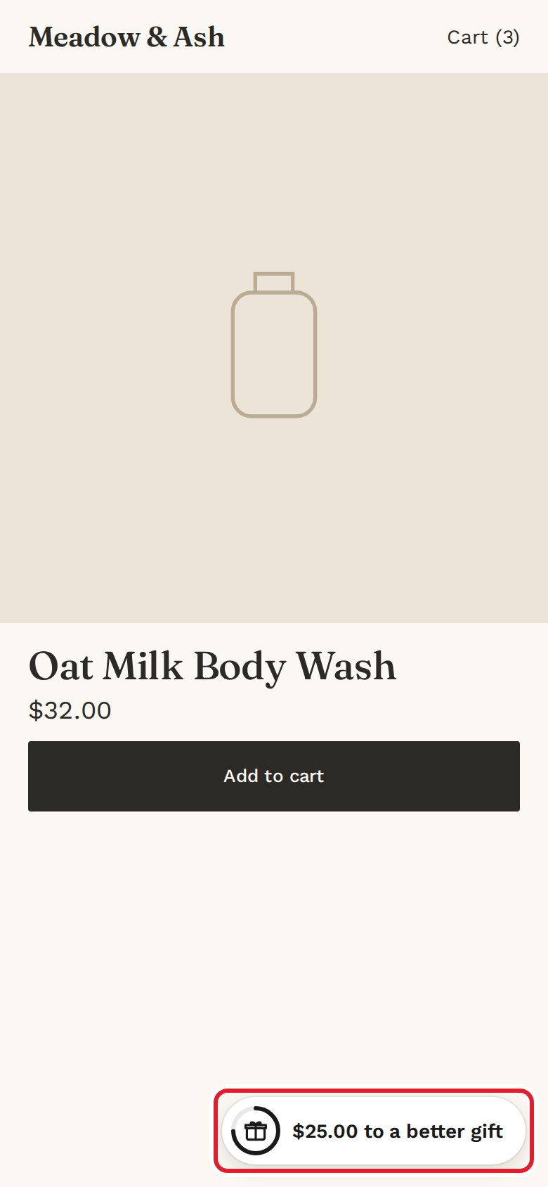 A store on a phone with the Gift Lift launcher outlined at the bottom right